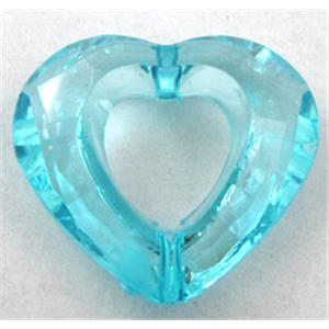 Acrylic bead, heart, transparent, aqua, 28x24mm, approx 523pcs