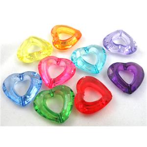 Acrylic bead, heart, transparent, mixed color, 28x24mm, approx 523pcs