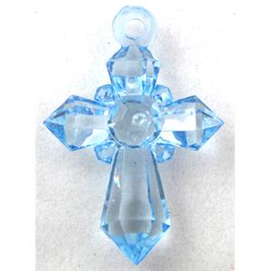 Acrylic pendant, cross, transparent, blue, 20x28mm, approx 1300pcs