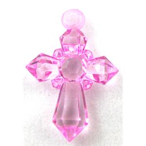 Acrylic pendant, cross, transparent, hot-pink, 20x28mm, approx 1300pcs