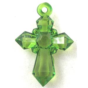 Acrylic pendant, cross, transparent, green, 20x28mm, approx 1300pcs