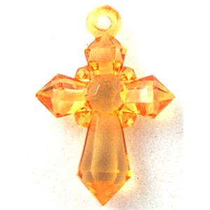 Acrylic pendant, cross, transparent, golden, 20x28mm, approx 1300pcs