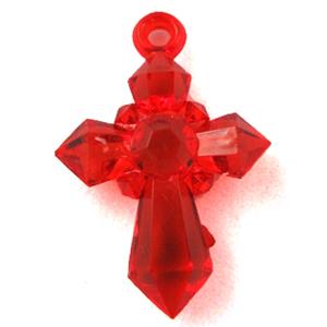 Acrylic pendant, cross, transparent, red, 20x28mm, approx 1300pcs