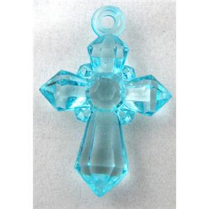 Acrylic pendant, cross, transparent, aqua, 20x28mm, approx 1300pcs