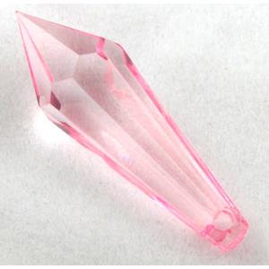 Acrylic pendant, faceted teardrop, transparent, pink, 10x30mm, approx 870pcs