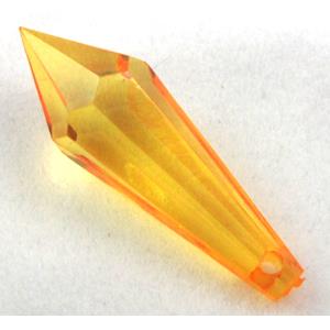 Acrylic pendant, faceted teardrop, transparent, golden, 10x30mm, approx 870pcs