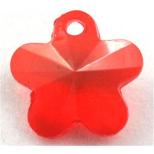 Acrylic pendant, flower, transparent, red, 19mm dia, approx 950pcs