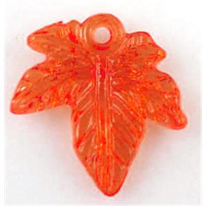 Acrylic pendant, transparent, red leaf, 20x22mm