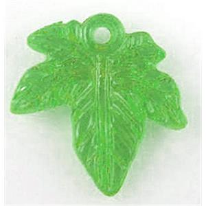 Acrylic pendant, transparent, green leaf, 20x22mm