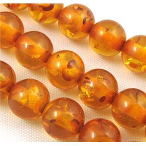 round synthetic Amber beads, golden, approx 8mm dia