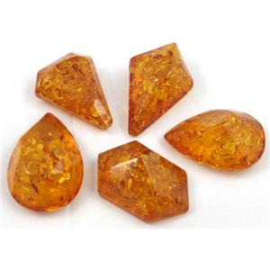 amber pendant, freeform, faceted, orange, approx 24-40mm