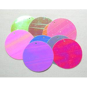 mixed Plastic Flake, flat-round, 40mm dia, thick:0.3mm