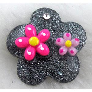 Resin Cabochon, flower, flat-back, black, approx 29mm dia