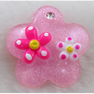 Resin Cabochon, flower, flat-back, pink, approx 29mm dia