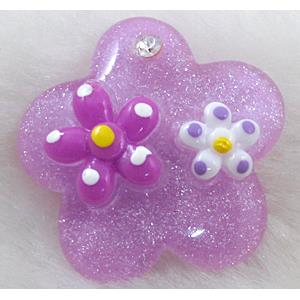 Resin Cabochon, flower, flat-back, lavender, approx 29mm dia