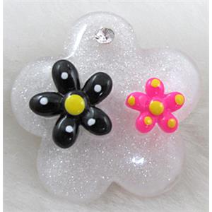 Resin Cabochon, flower, flat-back, white, approx 29mm dia