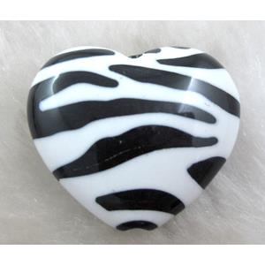 Zebra Resin Heart Beads White, approx 25mm dia, 150pcs