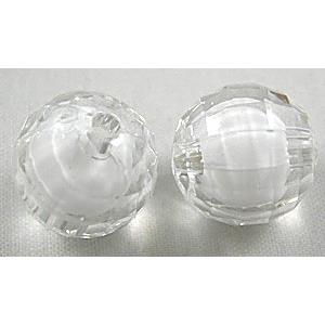 Acrylic Beads, faceted round, white, 16mm dia, approx 210pcs