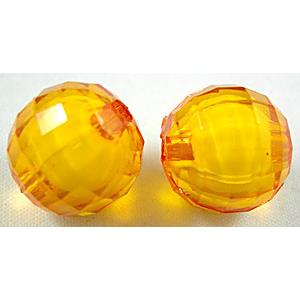 Acrylic Beads, faceted round, golden, 16mm dia, approx 210pcs