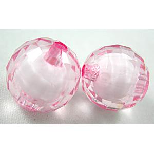 Acrylic Beads, faceted round, pink, 16mm dia, approx 210pcs