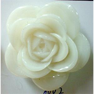 resin bead, rose-flower, white, 32mm dia