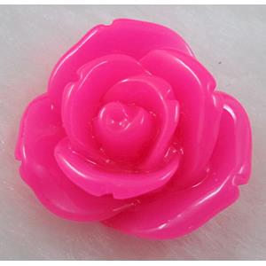 Resin Cabochon, rose-flower, hot-pink, flat-back, 20mm dia, hot Pink