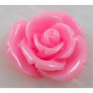 Resin Cabochon, rose-flower, pink, flat-back, 20mm dia, pink