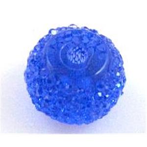 resin rhinestone bead, rondelle, blue, 8mm dia
