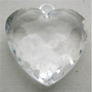 Acrylic Pendant, heart, faceted, transparent, clear, 35mm wide