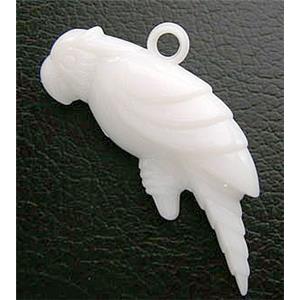 Plastic pendant, parrot, white, about 15x40mm, approx 200pcs