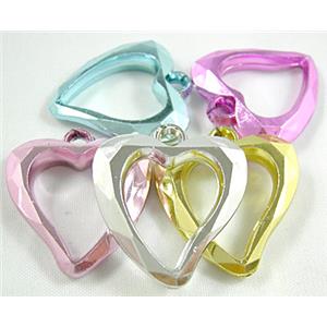 Heart Pendant, Mix Color Faceted Plastic Beads, 28mm dia
