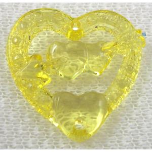 Acrylic bead pendant, heart, yellow, approx 21x26mm, 300pcs