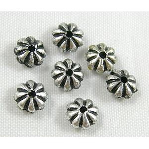 Plastic beads, snowflake, antique silver, 6.5mm dia, approx 6500 pcs