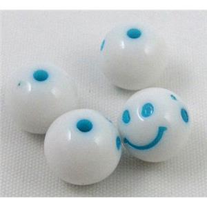 round plastic bead, smile face, 10mm dia, approx 950pcs