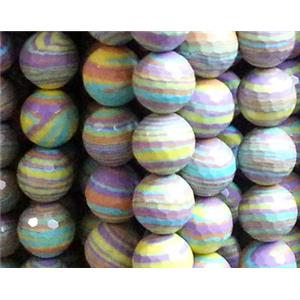 resin & stone bead, faceted round, stripe, colorful, 6mm dia, approx 62pcs per st