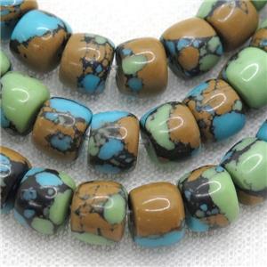 Assembled Turquoise barrel beads, multicolor, approx 6x8mm