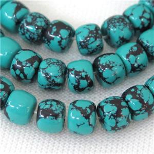 green Assembled Turquoise barrel beads, approx 8x10mm
