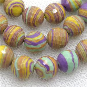 Synthetic Malachite beads, faceted round, multicolor, approx 10mm dia