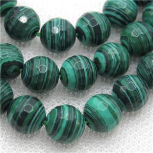 Synthetic Malachite beads, faceted round, green, approx 10mm dia