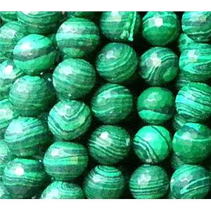 resin & stone bead, faceted round, green, stripe, 4mm dia, approx 100pcs per st