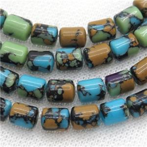 Assembled Turquoise tube beads, multicolor, approx 6x8mm