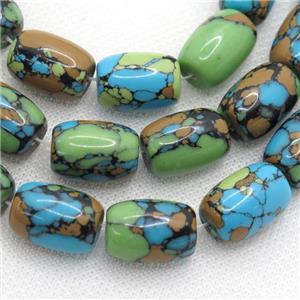 Assembled Turquoise barrel beads, multicolor, approx 10x14mm