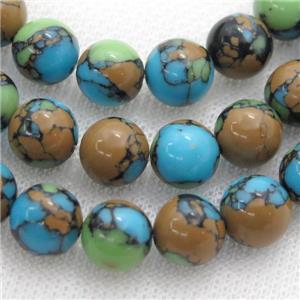 Assembled Turquoise round beads, multicolor, approx 10mm dia