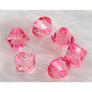 Acrylic beads, transparent, bicone, hot-pink, 6mm dia,approx 6200pcs