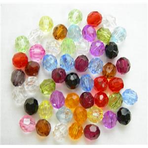 transparent Acrylic Beads, faceted round, mixed color, 8mm diameter