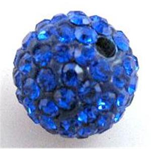 round Fimo Beads pave rhinestone, rich blue, 10mm dia