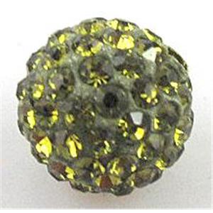 round Fimo Beads pave rhinestone, olive, 12mm dia