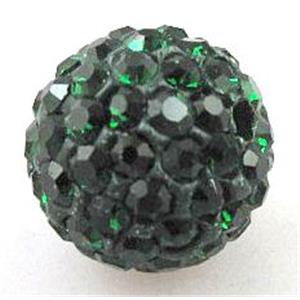 round Fimo Beads pave rhinestone, dark green, 10mm dia