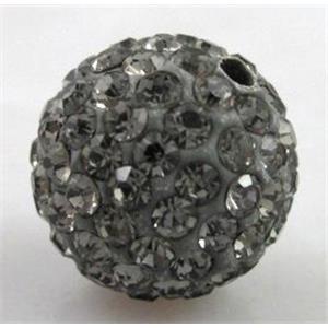 round Fimo Beads pave rhinestone, grey, 10mm dia