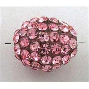 Resin bead pave rhinestone, oval, pink, 10x12mm, 2mm hole